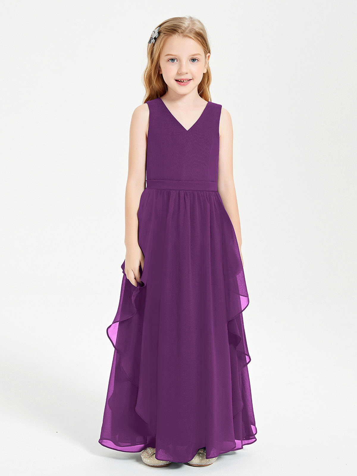 Boho Sleeveless Junior Chiffon Bridesmaids Gown Grape